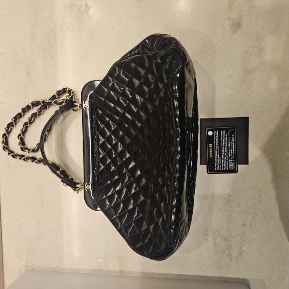 Chanel Mademoiselle Quilted Satchel Black Patent w/Gold Accents - Picture 4 of 8